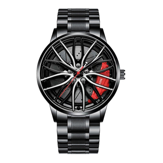 Schwarze Herren-Quarzuhr, wasserdicht, Automatik, sportliches Design, Metallarmband.