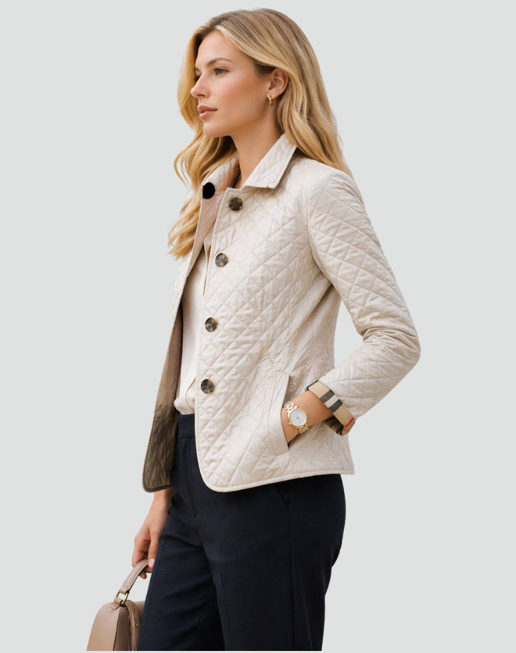 Quilted Puffer Jacket with Button Front and Diamond Stitching 7
