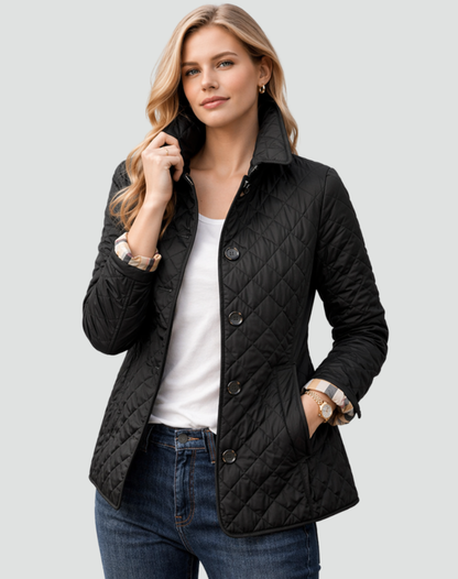 Quilted Puffer Jacket with Button Front and Diamond Stitching 1