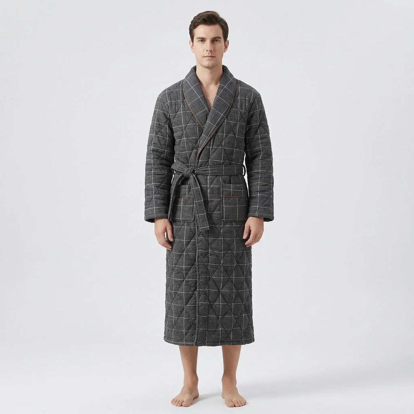 Quilted Three-Layer Long Dressing Gown - Wade