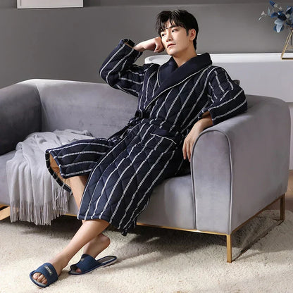 Quilted Three-Layer Long Dressing Gown - Wade