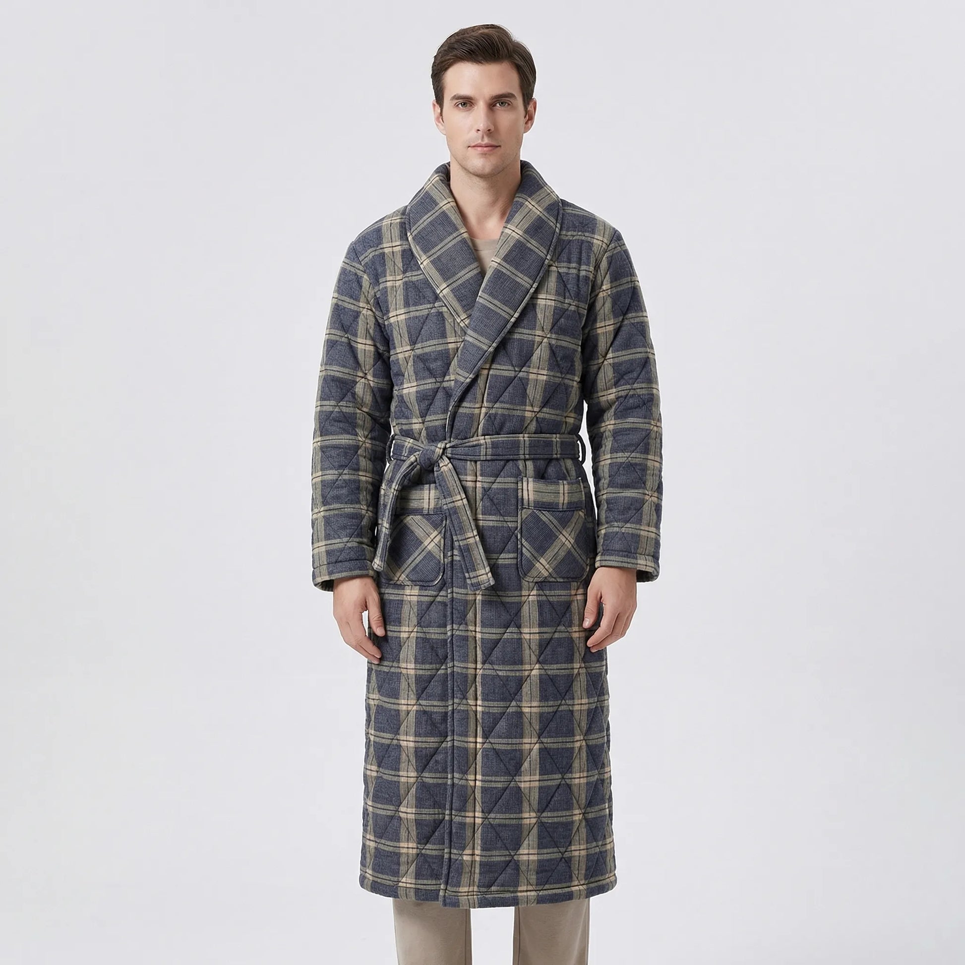 Quilted Three-Layer Long Dressing Gown - Wade