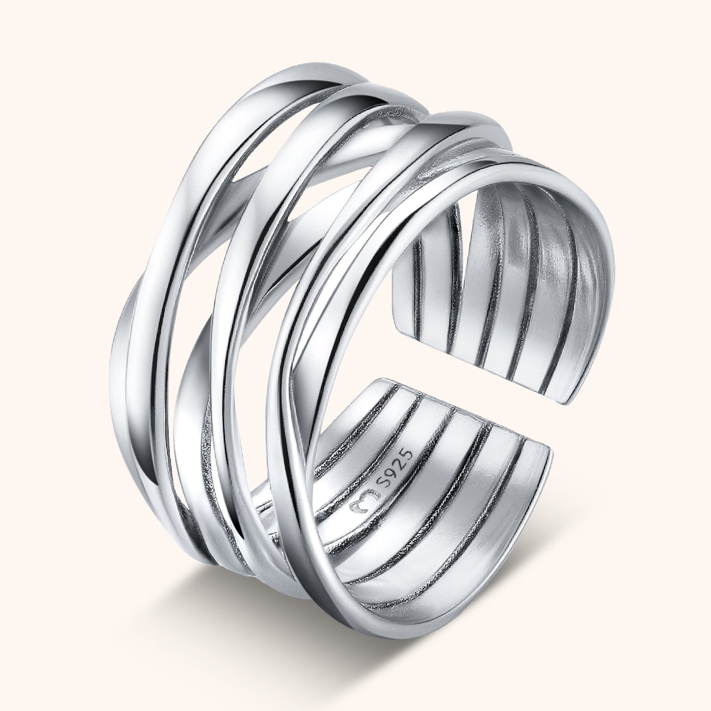 Silberner Ring 925 Sterling, offenes Design, mehrschichtig, modisch, Schmuck für Damen.