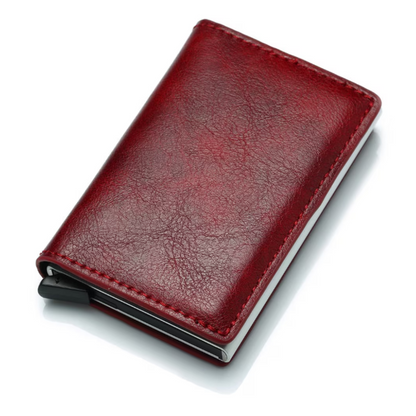 Rote Leder-Geldbörse, kompakt, elegant, Kartenetui, hochwertig, stilvoll, Accessoire.