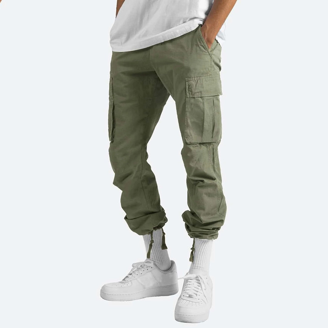Grüne Cargo-Hose für Herren, lässig, mit Taschen, Baumwolle, Streetwear-Mode.
