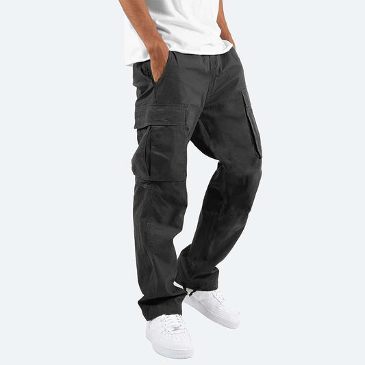Schwarze Cargo-Hose für Herren, lässig, Baumwolle, mit Seitentaschen, modisch, bequem.