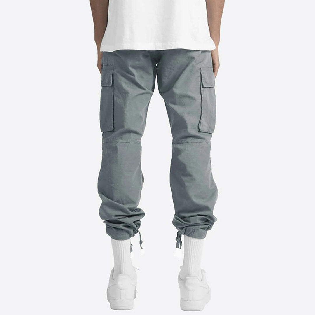 Graue Cargo-Hose für Herren, Baumwolle, mit Taschen, lässiger Stil.