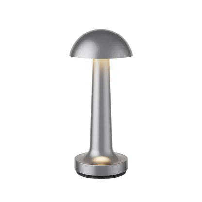 Silberne Tischlampe, pilzförmig, für Restaurant oder Bar, modernes Design, LED-Beleuchtung.