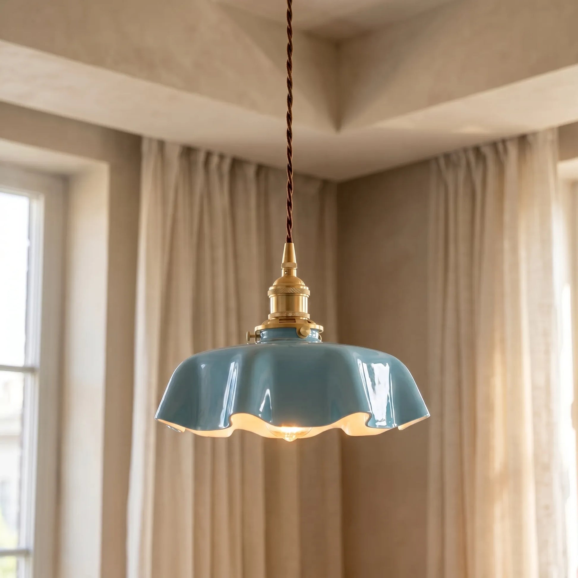 Retro French-Style Pendant Lamp With Scalloped Shade -  Lumettis
