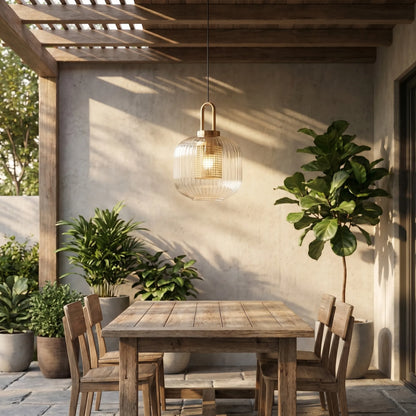 Ribbed Glass Pendant Ceiling Light -  Striolight