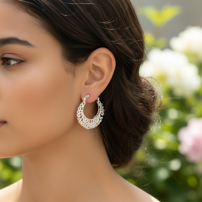 Runde Creolen Aus Silber - FlowerHoop 