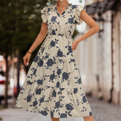 A-Linien-Sommerkleid mit Puffärmeln und farblichen Akzenten – Thalia