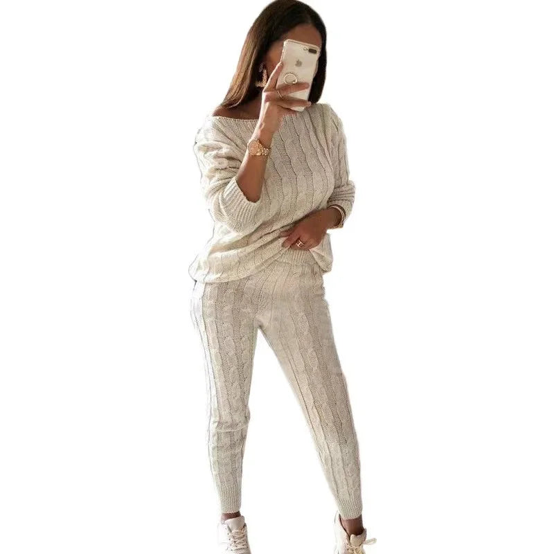 Damen Strick-Trainingsanzug Zweiteilige Set für Herbst & Winter – Isaline