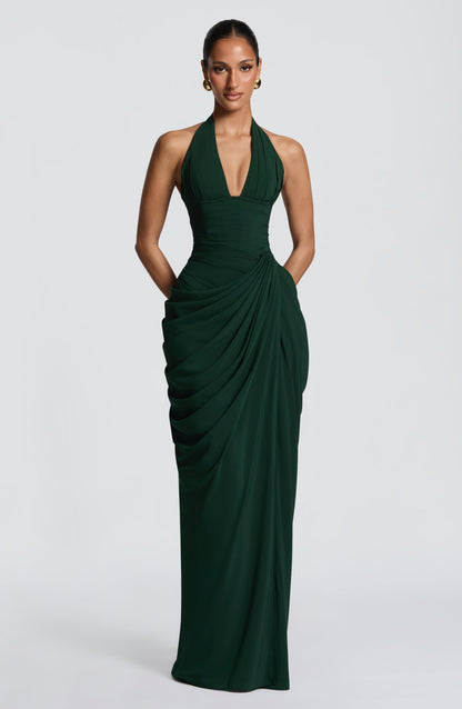Linde Halter Maxi Dress with Corset Bodice and Chiffon Skirt 26