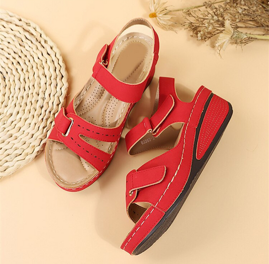 Rote Sandalen für Damen, bequem, Leder, Sommerschuhe, rutschfeste Sohle, modisch.