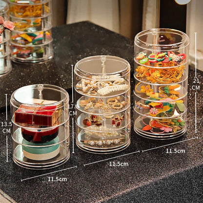 Klarer Acryl-Schmuck-Organizer, drehbar, 4 Ebenen, ideal für Ohrringe und Ringe, platzsparend.