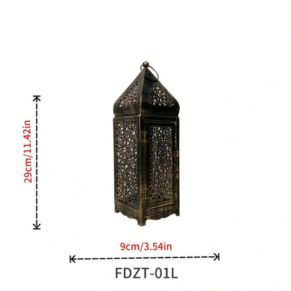 Antike Metalllaterne, orientalisches Design, 29cm hoch, dekorative Beleuchtung, Vintage-Stil.