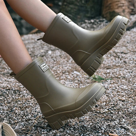 Damen Chelsea-Regenstiefeletten wasserdicht mit Blockabsatz & Profilsohle – Saphira