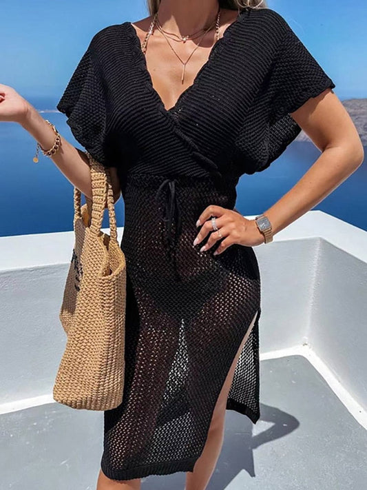 Gehäkeltes Strandkleid mit Gürtel – Yara