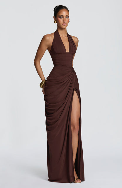 Linde Halter Maxi Dress with Corset Bodice and Chiffon Skirt 32