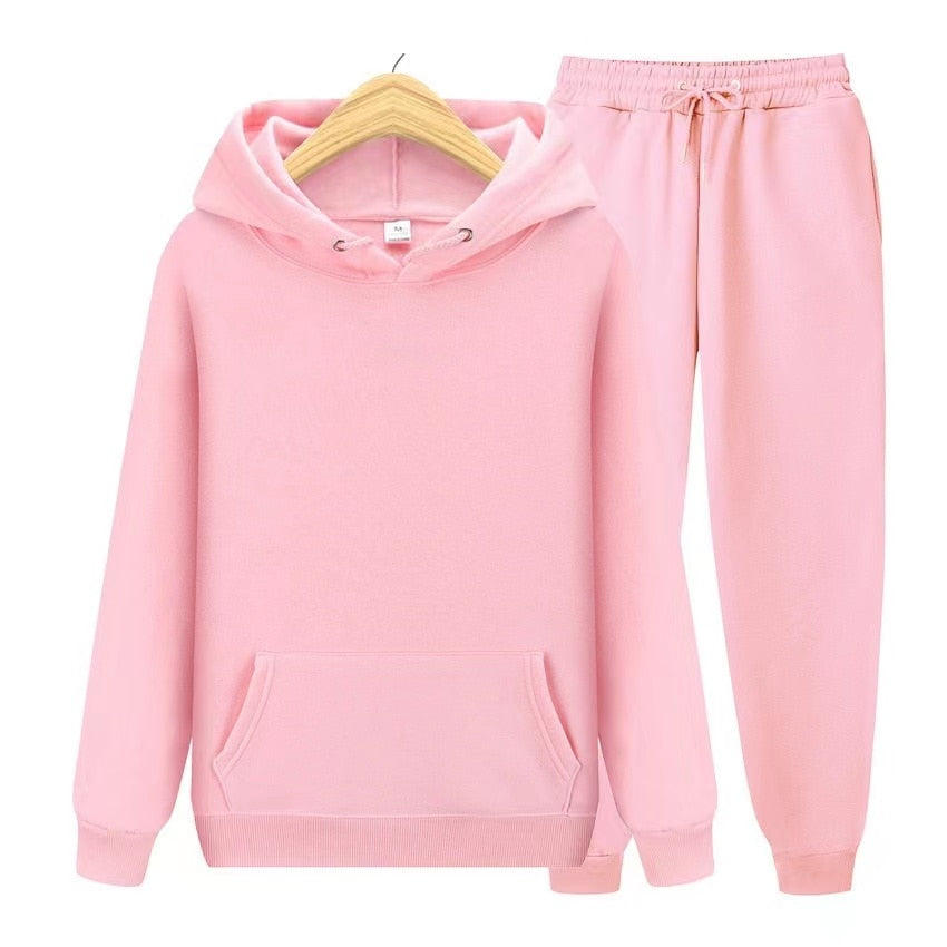 Rosa Damen-Hoodie und Jogginghose Set, Baumwolle, bequem, Freizeitkleidung, modisch.
