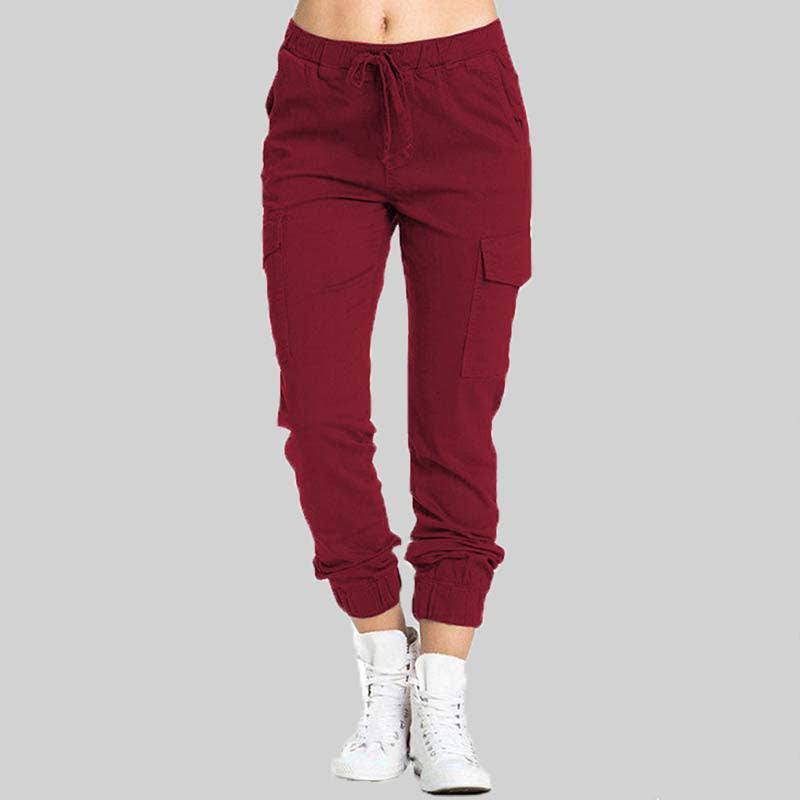 Damen Jogginghose, rot, mit Taschen, elastischer Bund, Freizeithose, bequem, modisch.