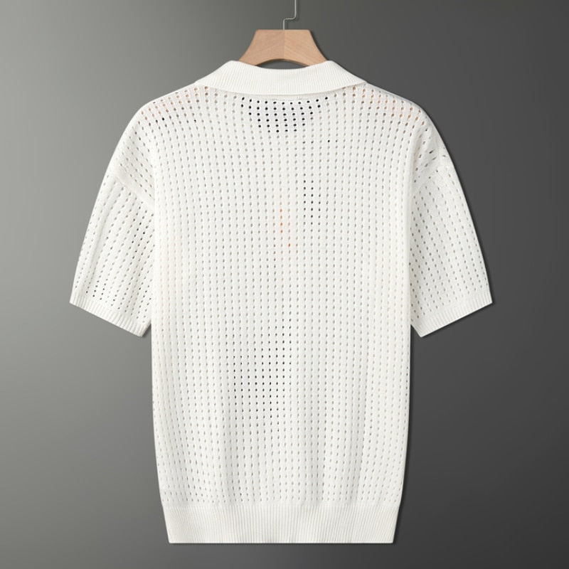 Weißes T-Shirt für Herren mit feinem Strickmuster – Daan