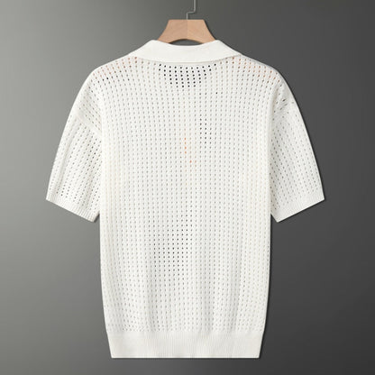 Weißes T-Shirt für Herren mit feinem Strickmuster – Daan