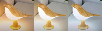 Dreifach-Vergleich der Vogellampe mit warmweißem, neutralweißem und kaltweißem Licht in drei Helligkeitsstufen 2