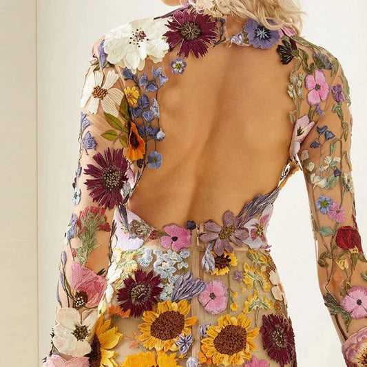 Geblümtes Cocktailkleid mit Spitze – Aurelia