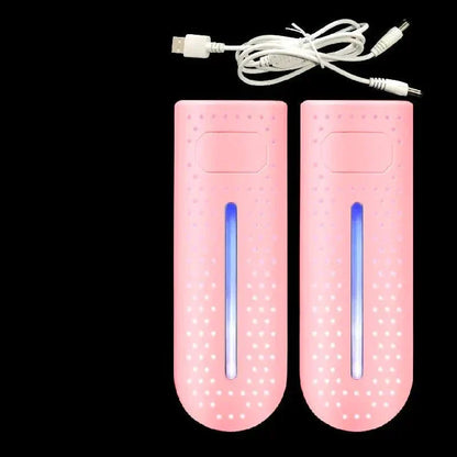 Rosa Schuhdesinfektor mit USB-Kabel, tragbar, antibakteriell, LED-Licht, geruchshemmend.