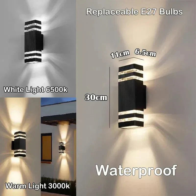 Outdoor LED Wall Sconce with Up & Down Light Effect, E27 Socket, IP65 Waterproof, Modern Garden & Balcony Lamp 8