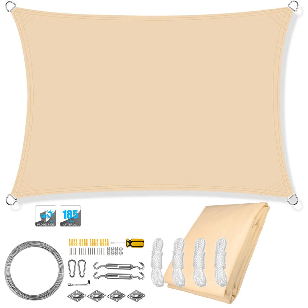 Wasserfester rechteckiger Sonnenschutzsegel mit UV-Schutz und Montagesets – ShadeGuard