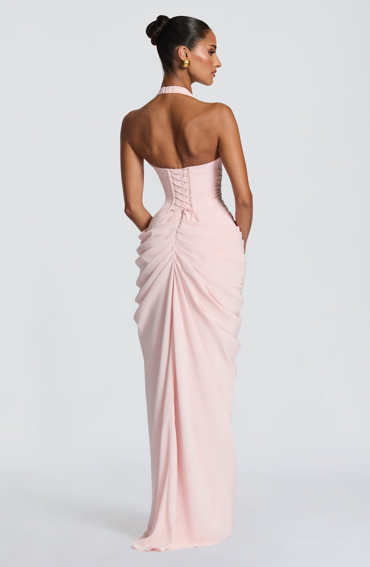 Linde Halter Maxi Dress with Corset Bodice and Chiffon Skirt 7