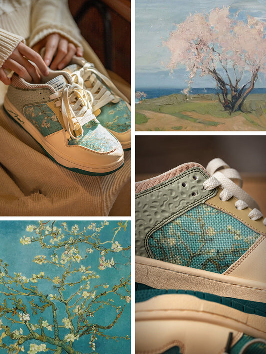 Stilvolle Unisex Kunst-Sneakers mit Mandelblüten-Print – Arta