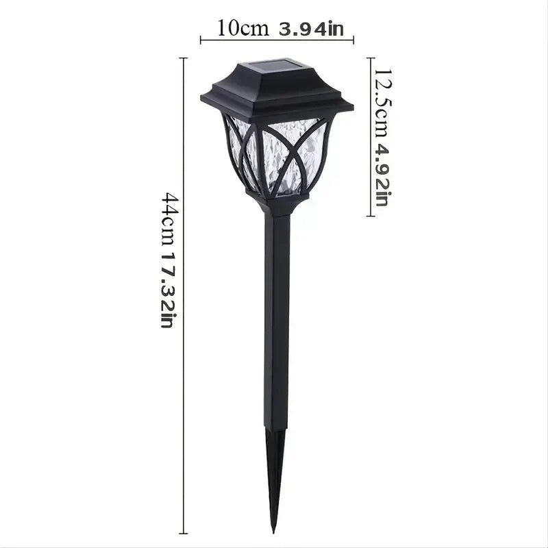 Schwarze Solar-Gartenleuchte, wasserdicht, LED, 44 cm hoch, für Außenbereich.