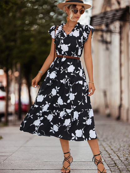 A-Linien-Sommerkleid mit Puffärmeln und farblichen Akzenten – Thalia