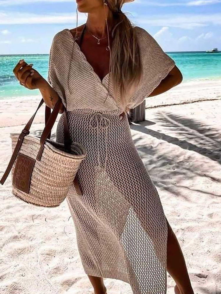 Gehäkeltes Strandkleid mit Gürtel – Yara