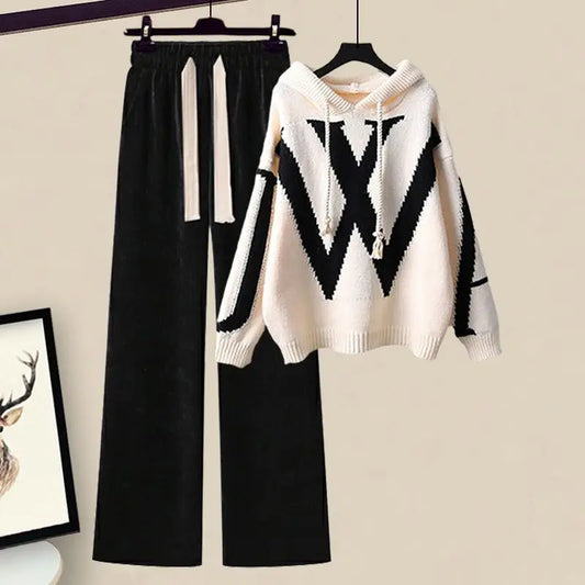 Damen Zweiteilige Herbst Set mit Strickpullover und weiter Hose – Selina