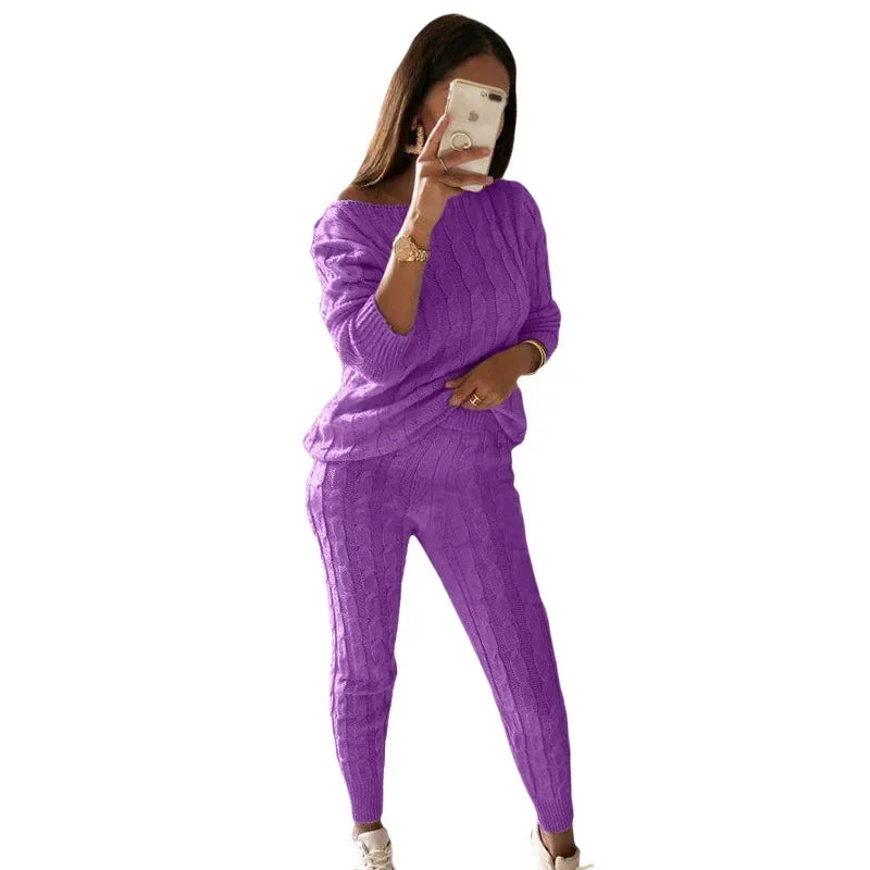 Damen Strick-Trainingsanzug Zweiteilige Set für Herbst & Winter – Isaline