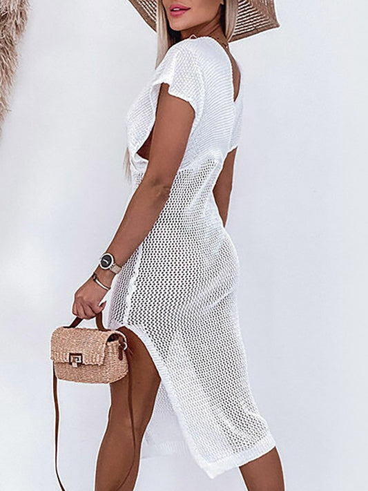 Gehäkeltes Strandkleid mit Gürtel – Yara