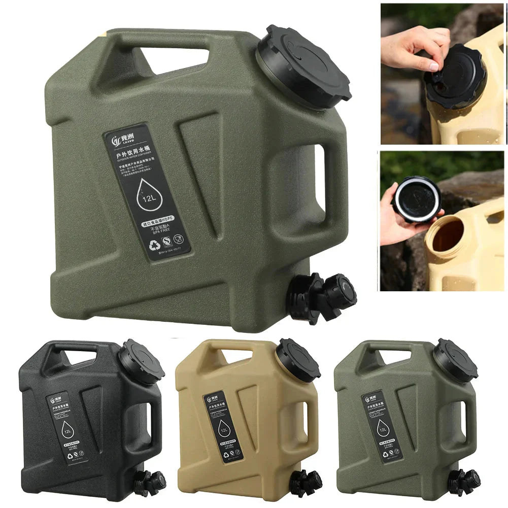 Grüner 12L Wasserkanister aus Kunststoff mit Schraubverschluss und Auslaufhahn, Outdoor-Camping.