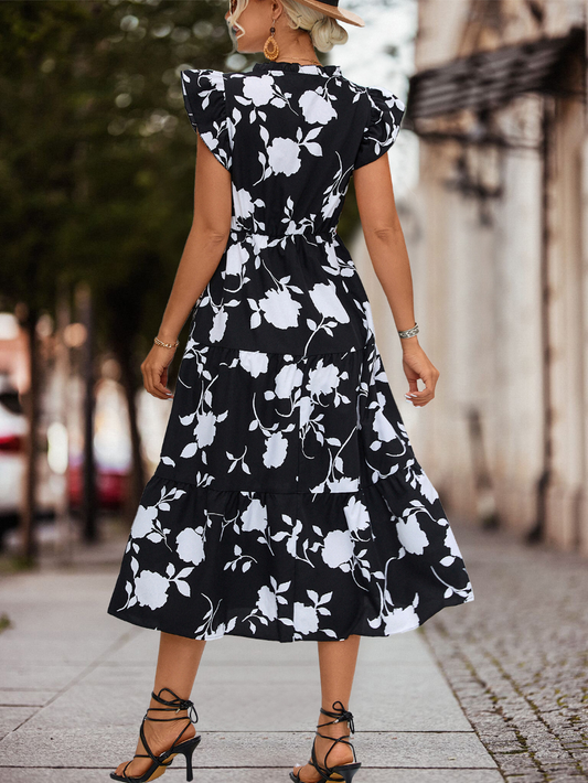 A-Linien-Sommerkleid mit Puffärmeln und farblichen Akzenten – Thalia