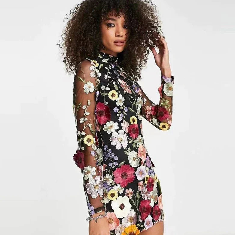 Geblümtes Cocktailkleid mit Spitze – Aurelia