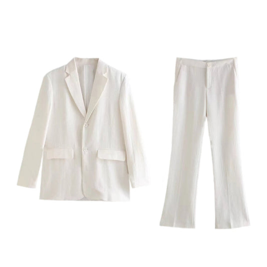 Weißer Leinenanzug für Herren, zweiteilig, Sakko und Hose, elegantes Design, Sommermode.