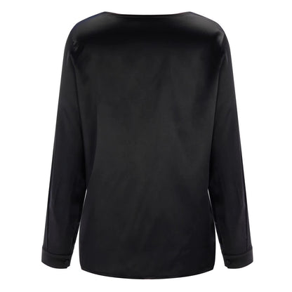 Satin Damenbluse mit tiefem V-Ausschnitt & langen Ärmeln – Daria