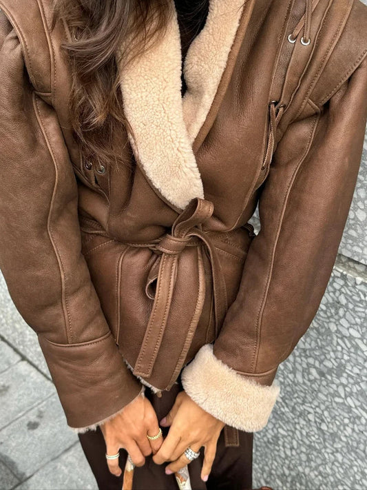 Damen mit Pelzfutter Lederjacke – Selma
