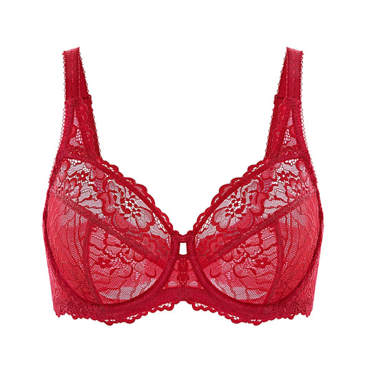 Roter Spitzen-BH, Damenunterwäsche, verstellbare Träger, sinnlich, elegant, Dessous.