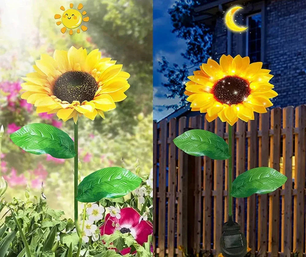 Solarbetriebene LED-Sonnenblume, gelb, Gartenleuchte, Tag-Nacht-Funktion, wetterfest.
