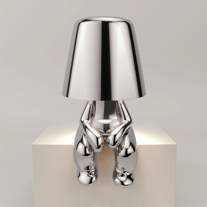 Silberne Tischlampe in menschlicher Form, modernes Design, Metall, Wohnzimmerbeleuchtung.